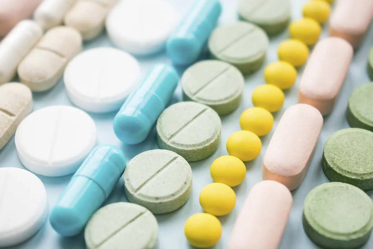rows of opioids in pill form